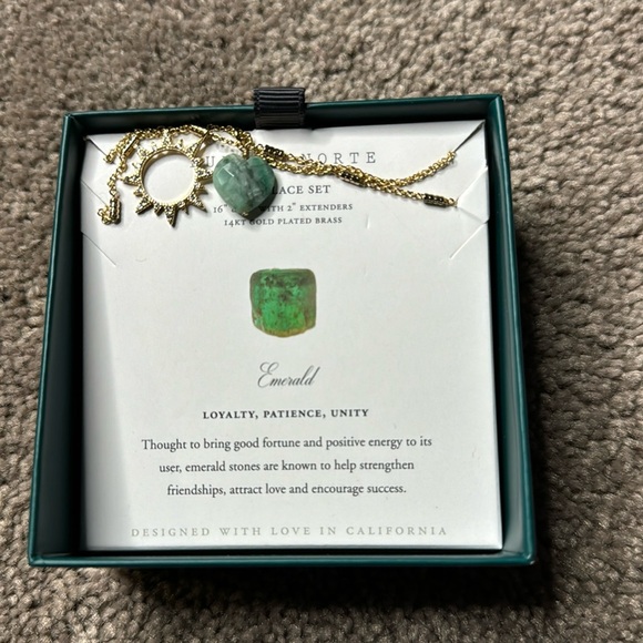 Luna Norte 14KT Gold Plated Brass Emerald Necklace Set - Picture 3 of 4